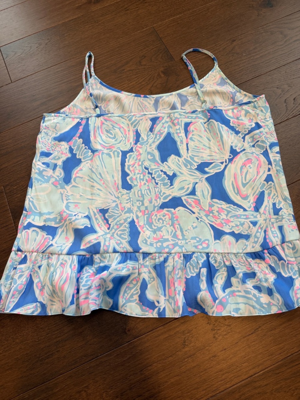 Lilly Pulitzer Coral Tank Into the Deep Ruffle Hem Size Large - C40-038 - Picture 6 of 8